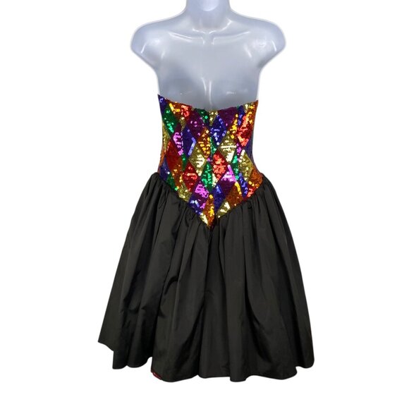 Vtg 80s J Reynolds Womens Formal Dress | 5/6 | Rainbow Sequins | 80s Valley Girl - Picture 2 of 10